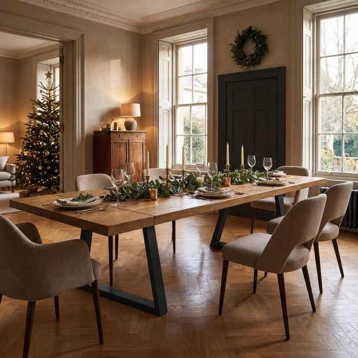 Glenridding Rustic Dining Table - Trapezoid Leg