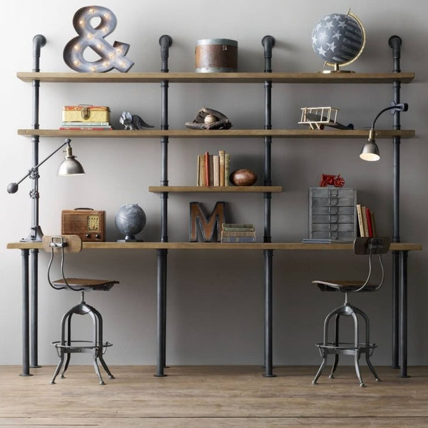 AC-09 Industrial Pipe Double Office Desk - 66cm Depth Desktop