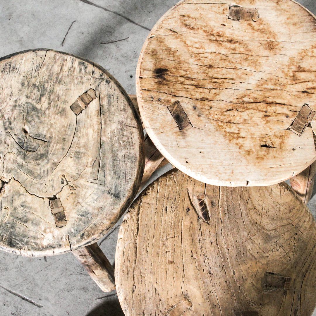 Antique Rustic Round Stool - Acumen Collection