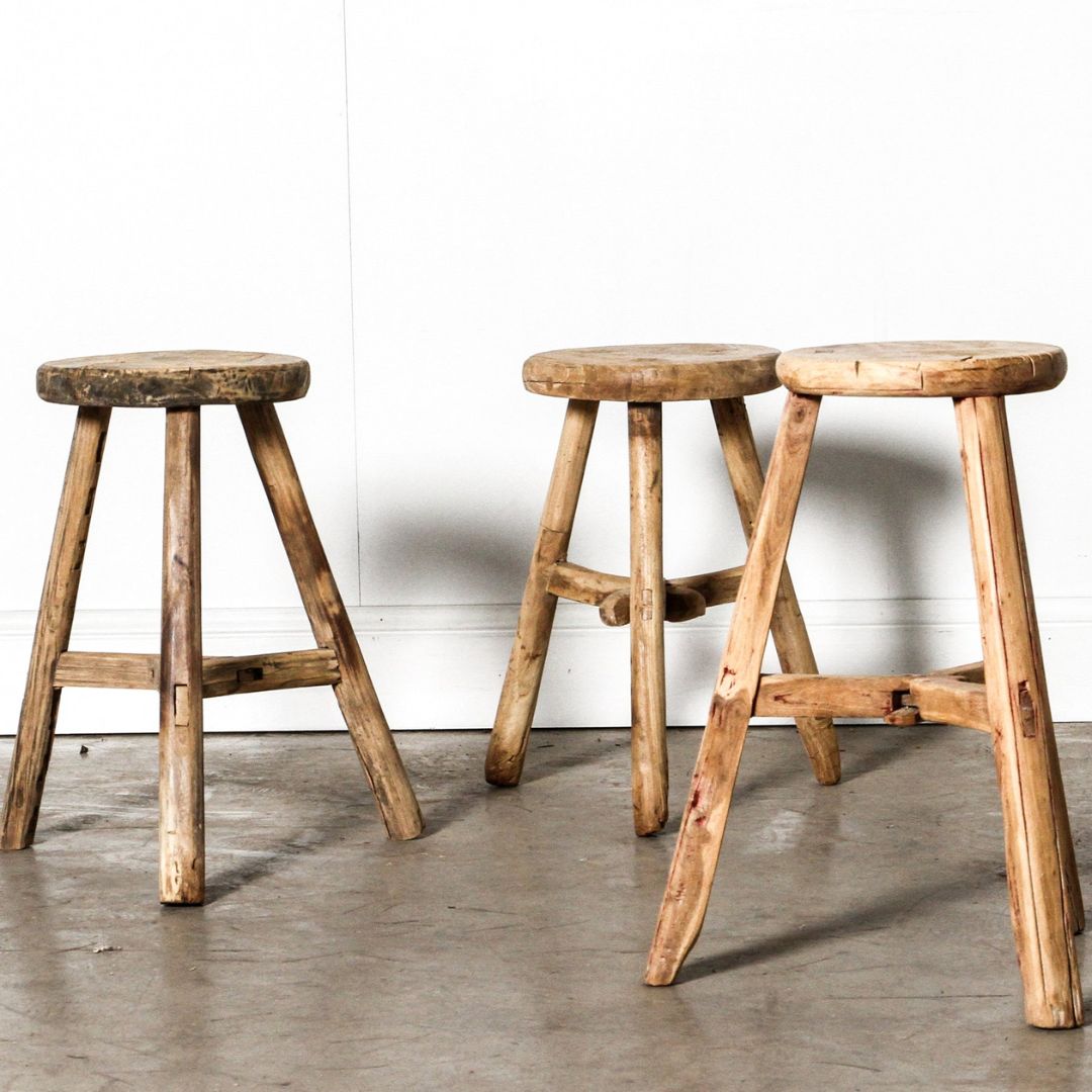 Antique Rustic Round Stool - Acumen Collection