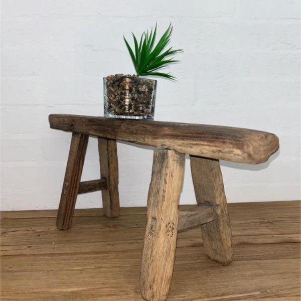 Rustic Stool - Unique Sizes - 1 - H - 28cm L - 61cm DT - 12cm DB - 21cm - 