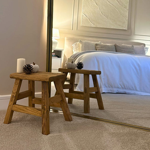 Old Barn Rustic Elm Step Up Stool - 30cm - 