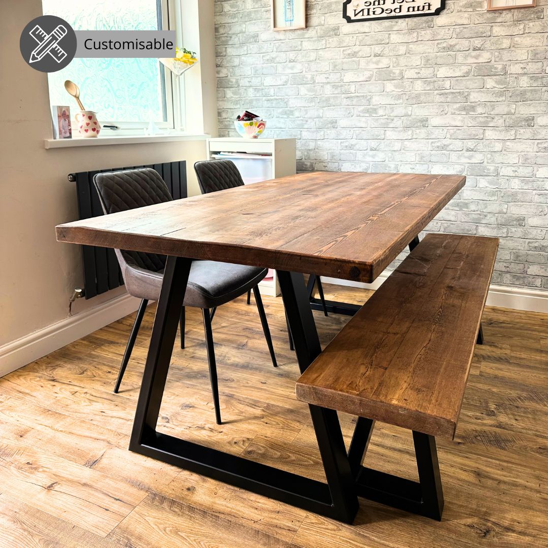 Glenridding Industrial Dining Table - Trapezoid Leg