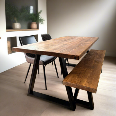 Glenridding Industrial Dining Table - Trapezoid Leg