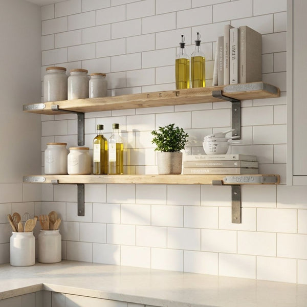 Scaffold Board Shelf 35mm with End Bands and Lipped Metal Brackets - 60cm - 15cm