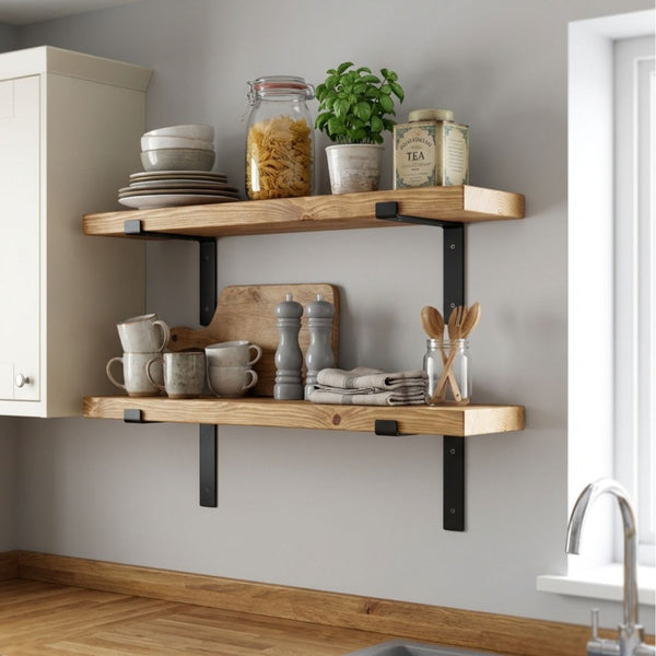 Rustic Shelf 38mm with Lipped Metal Brackets