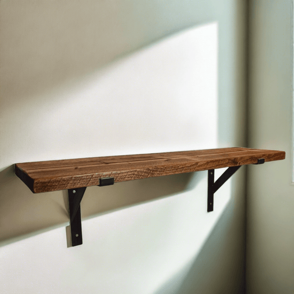 30cm Depth - 38mm Rustic Shelf with Lipped Metal Brackets - 30cm - 