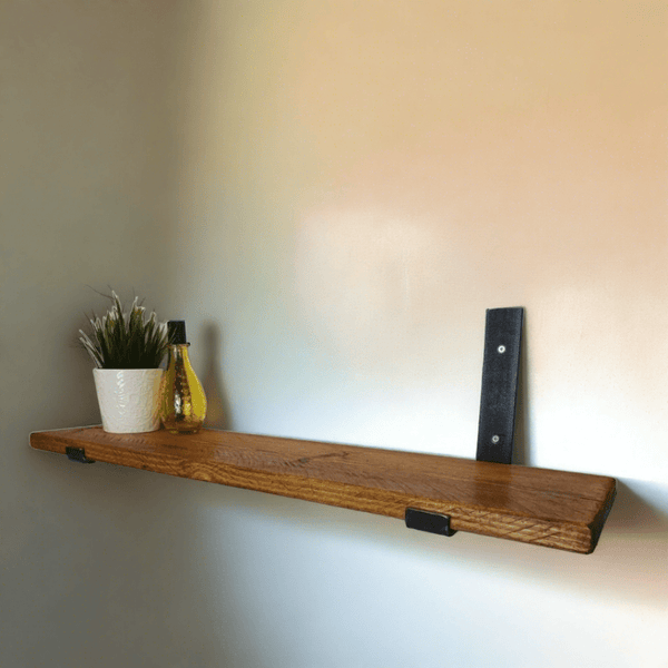 25mm Thin Rustic Shelf with Lipped Metal Brackets - 60cm - 15cm