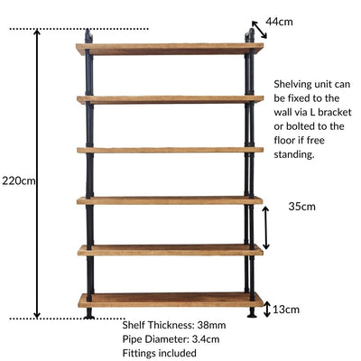 6 Shelf Free Standing Pipe Shelving Unit