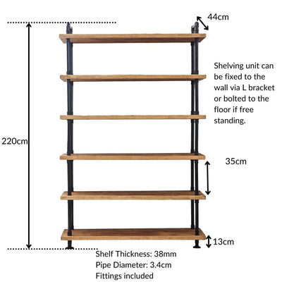 5 Shelf Free Standing Pipe Shelving Unit