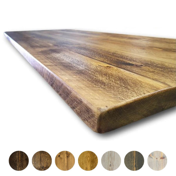 Rustic Pine table top – Rugger Brown, Rustic Weathered, with the seven wax finishes