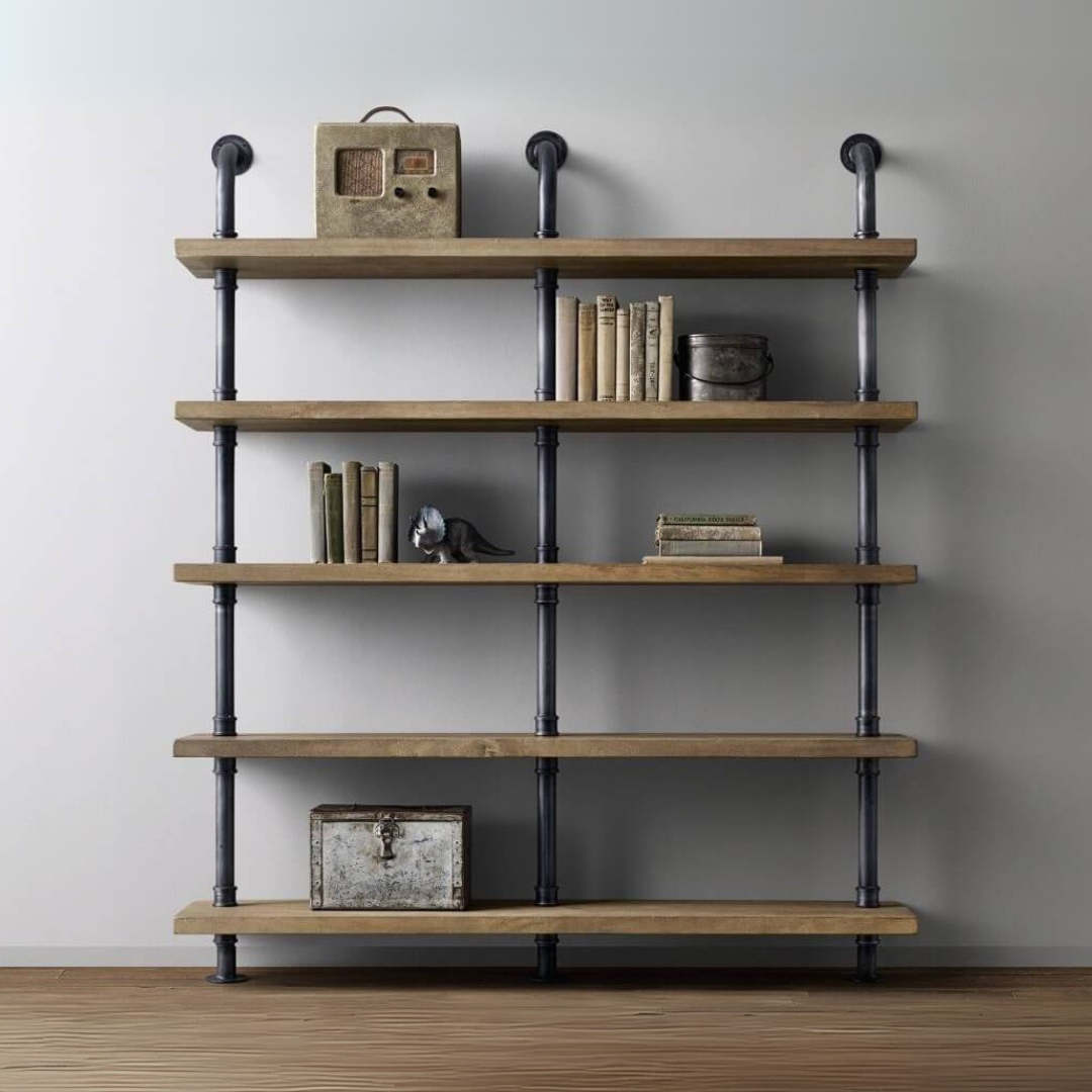 5 Shelf Industrial Chunky Pipe Triple Shelving Unit - Acumen Collection