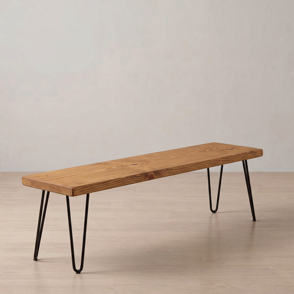Fairfield Industrial Bench - Hairpin Legs in rustic pine