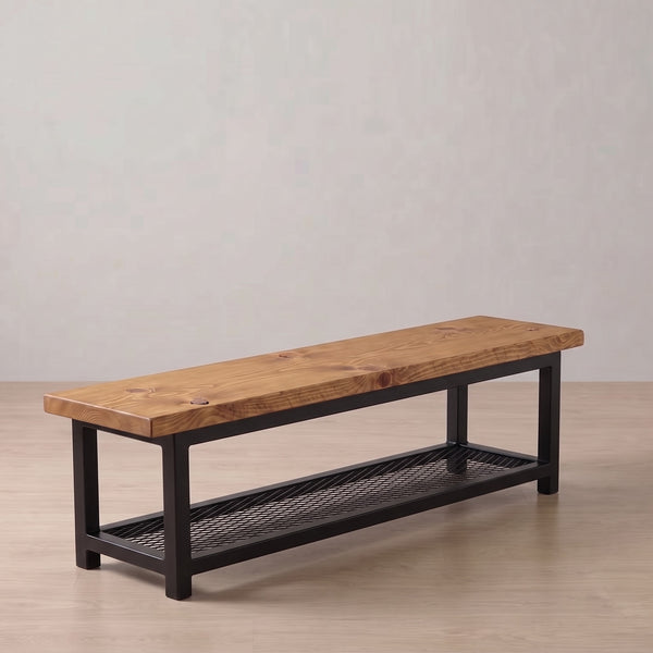 Industrial Shoe Storage Bench in rustic pine