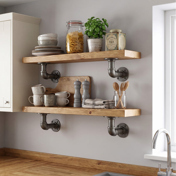 Rustic Shelf 38mm with Pipe Brackets