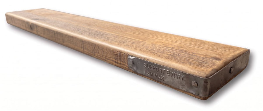 Shelf with a steel end band wrapped around one end