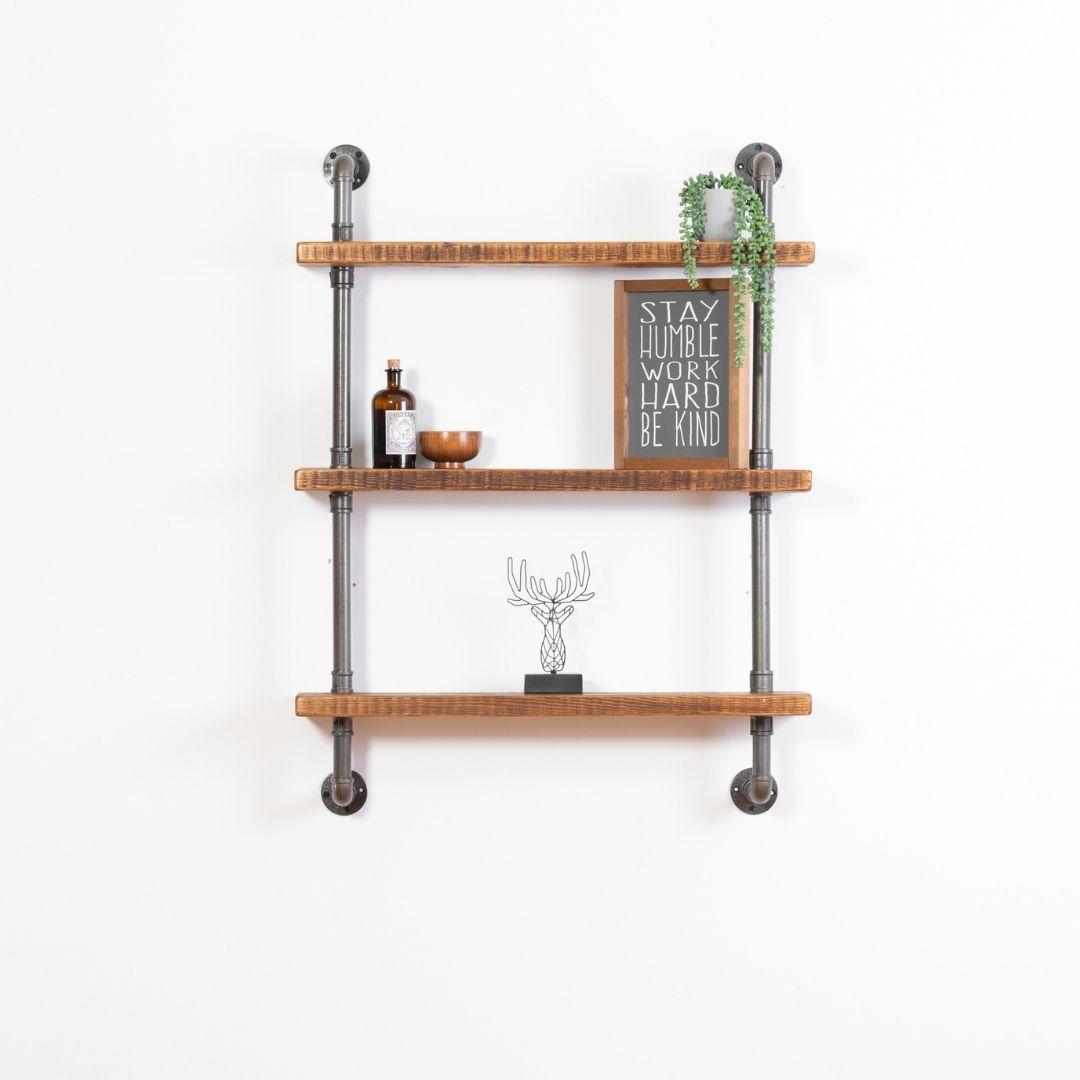 3 Shelf Industrial Pipe Shelving Unit - styled