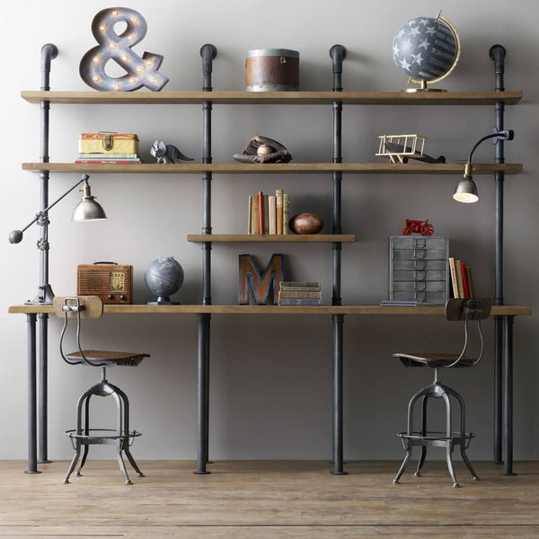 AC - 09 Industrial Pipe Double Office Desk - 44cm Depth Desktop - 140cm - Matte Black