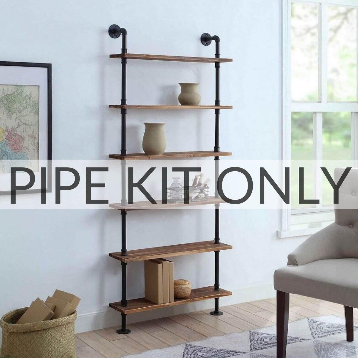 6 Shelf Industrial Pipe Kit - 3/4 Size