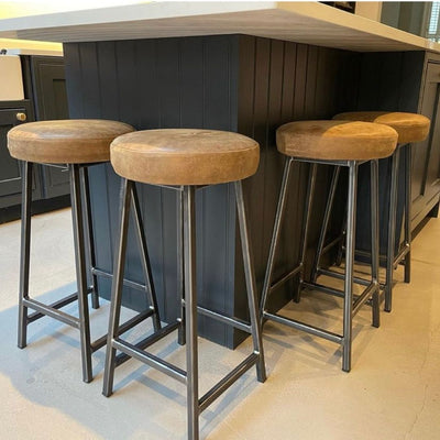 Industrial Bar Stool - 70mm Thick Leather Seat