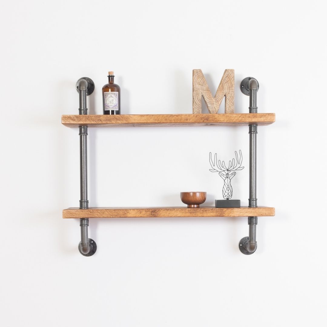 2 Shelf Industrial Pipe Shelving Unit - styled