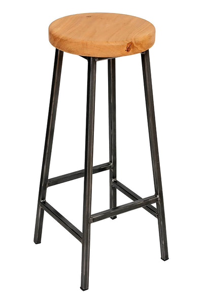 Bertie Broadoak - Raw Steel Frame Industrial Bar Stool with Chunky Oak Seat (4432515989559)