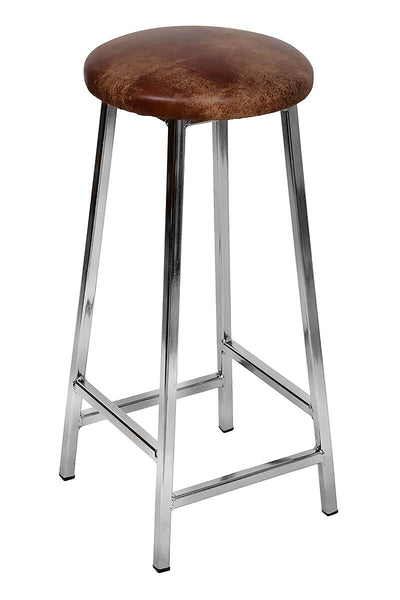 Bertie Tanner - Nickel Plated Frame Industrial Bar Stool with Leather Seat (4432512385079)