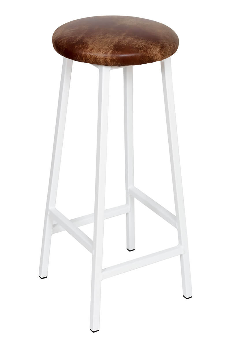 Bertie Tanner - White Powder Coated Frame Industrial Bar Stool with Leather Seat (4432514777143)