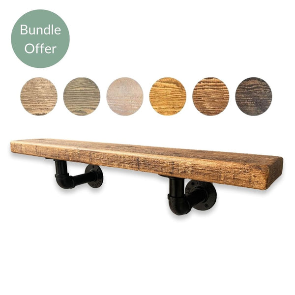 Rustic Shelf 38mm with Pipe Brackets