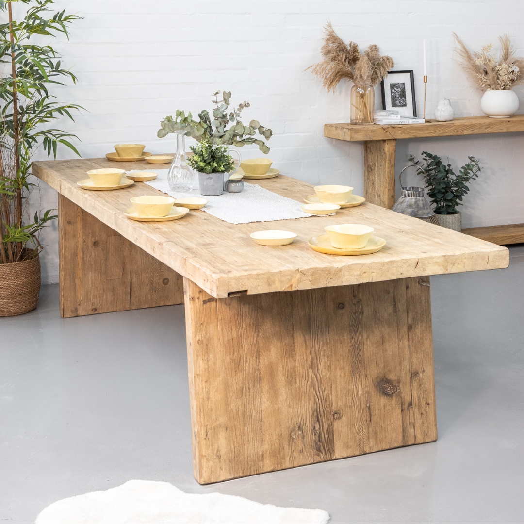 Reclaimed Elm Dining Table Solid Leg