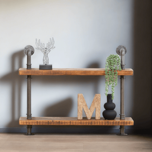 2 Shelf Chunky Pipe Shelving Unit - Floor Mounted - 60cm - 25mm - Narrow