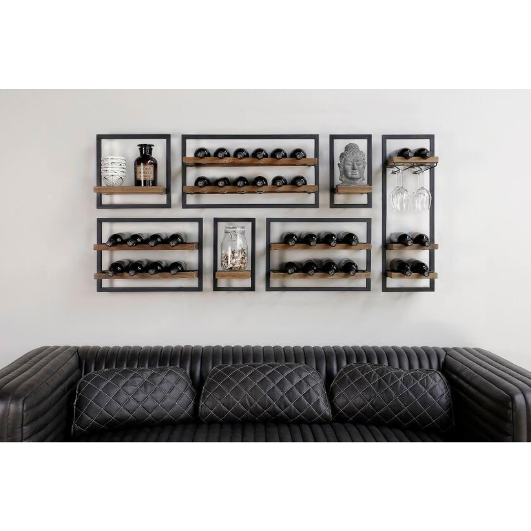 Wooden Rustic Wine Rack Displayed On Wall