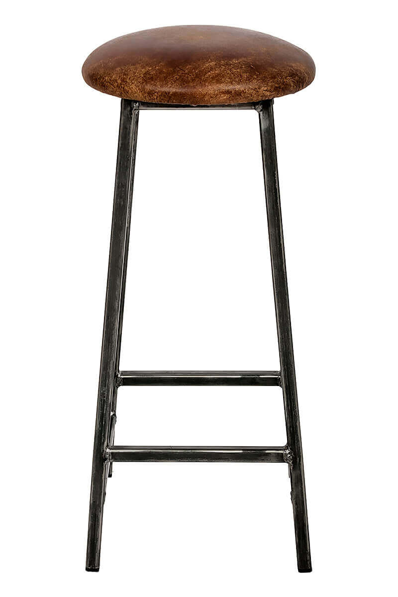 Industrial Bar Stool - 35mm Thick Leather Seat (4432508649527)