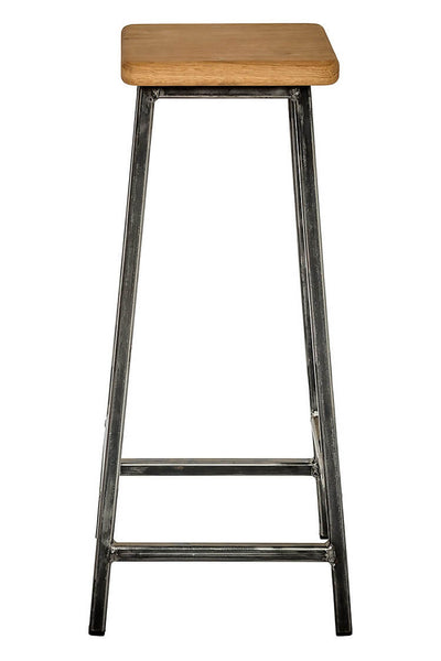 Bertie Fouroak - Raw Steel Frame Industrial Bar Stool with Square Oak Seat (4435254607927)