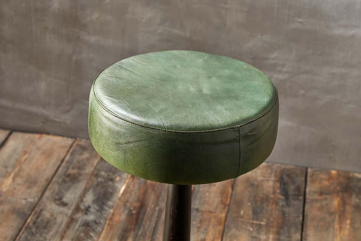Narwana Leather Round Stool - Rich Green