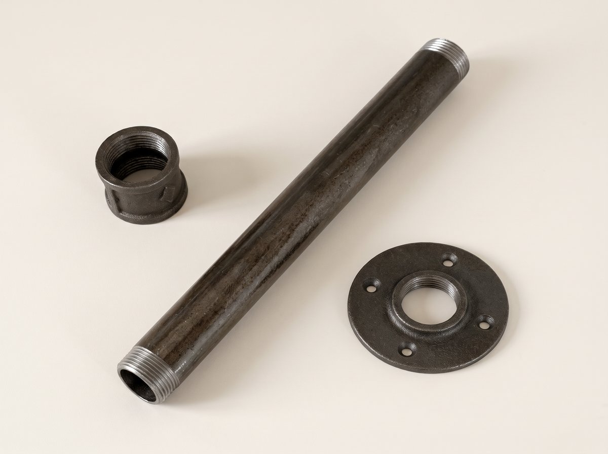 Pipe, coupling and flange in antique black