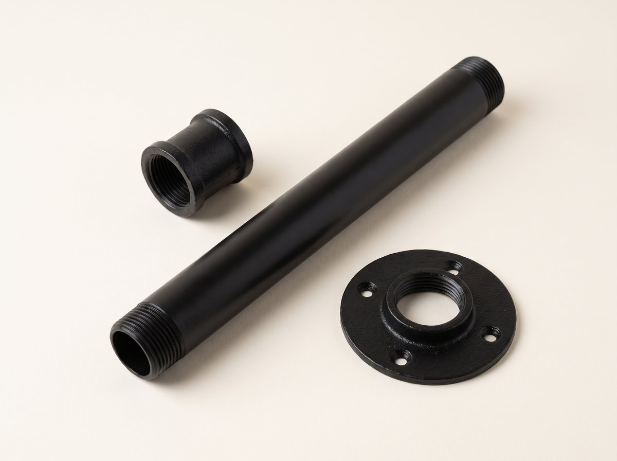 Pipe, coupling and flange in matte black