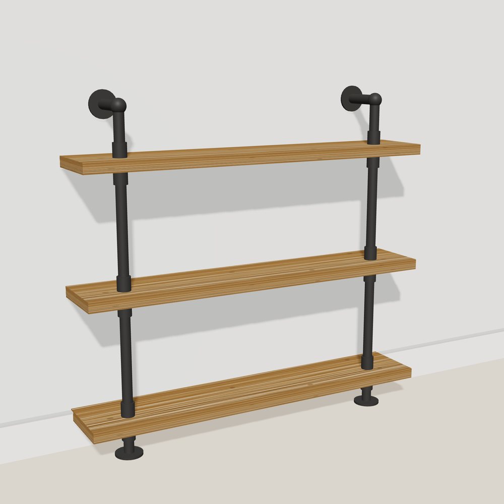 3D picture of a 3 shelf pipe shelving unit